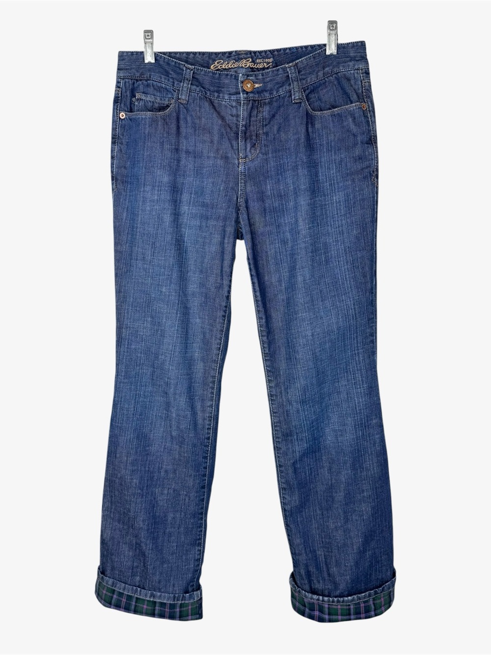 Eddie Bauer Flannel Lined Boyfriend Jeans Size 6 Dark Wash Loose Fit Relaxed